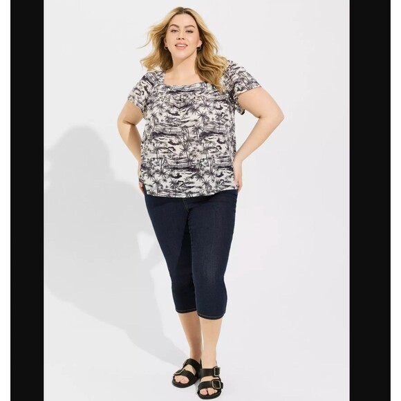 Torrid Jacquard Top 2X 18 20 Flutter Sleeve Cotton Square Neck Jungle Trees NWT - Picture 2 of 6